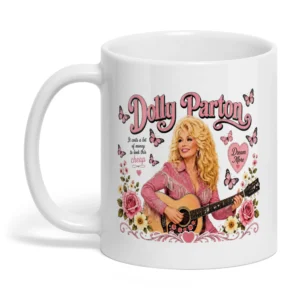Dolly Parton Pink Country Music Butterfly Floral Western Nashville Singer Gift Mug