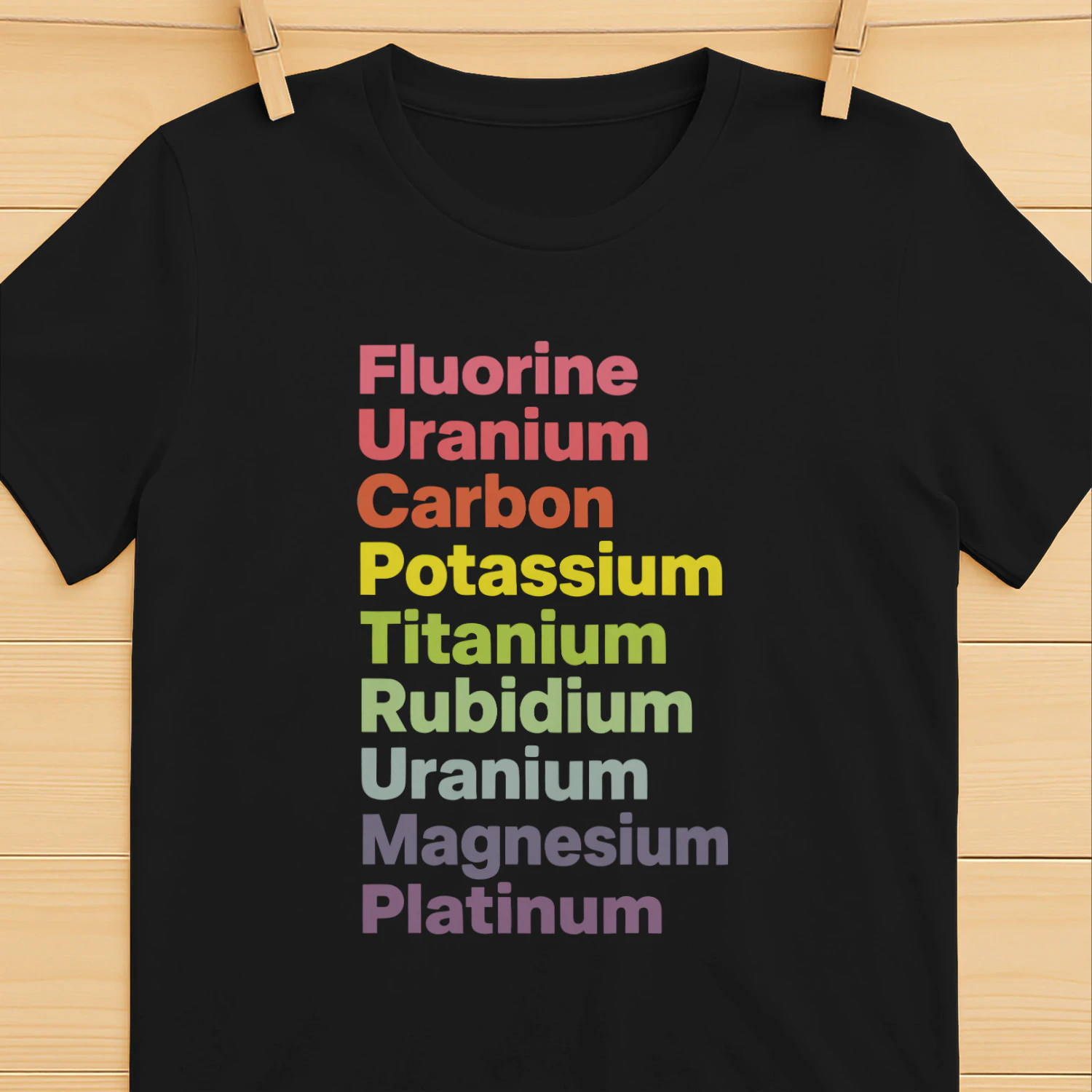 Fluorine Uranium Carbon Potassium Titanium Rubidium Uranium Magnesium Platinum Shirt